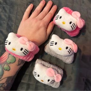 Cute Kitty fuzzy wrist warmers face wash guards Hello 2 colors pink grey